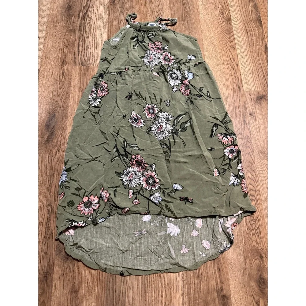 Old Navy Dress Girls Size M (8) Green Maxi High Low Floral Sleeveless Halter